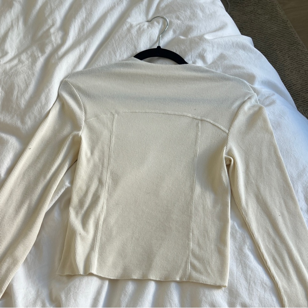 OAK + FORT Cream Ribbed Long Sleeve Top with High Neck